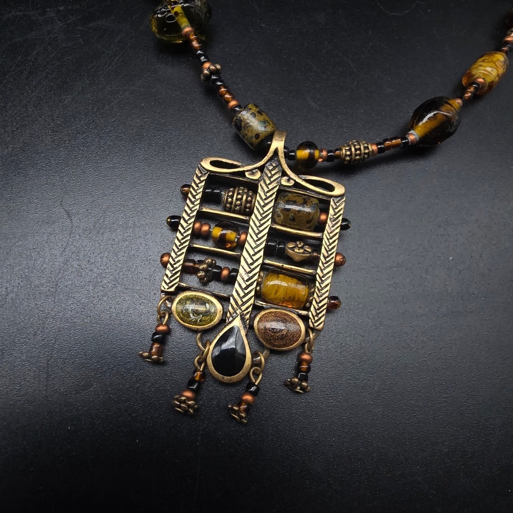 Chico's Brown Beaded Abacus Necklace Boho Costume Jewelry